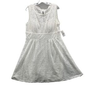 Dress Barn Lace Dress Women's 14 White Cottage Core Boho Garden Feminine Preppy